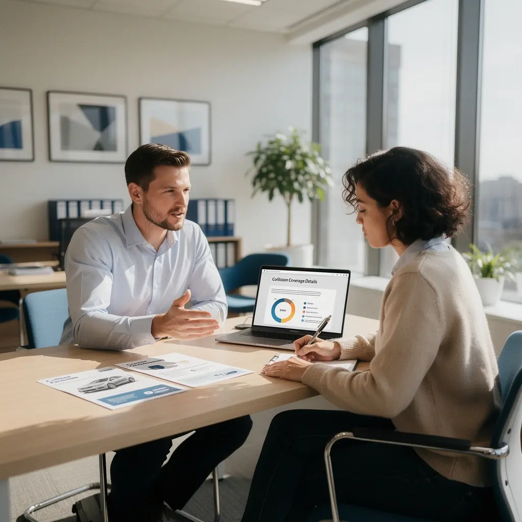 Samochód na drodze po wypadku z oznaczeniem ubezpieczeniowym