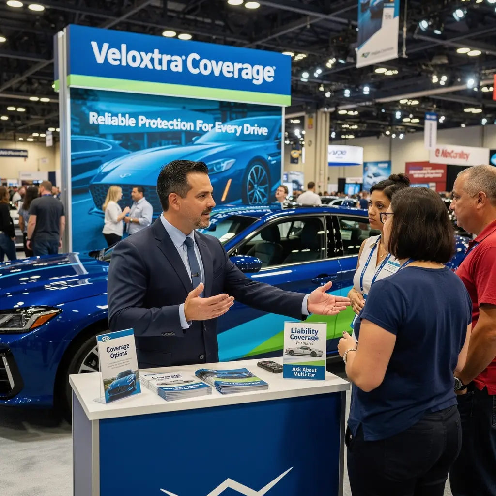 Samochód w ruchu z oznaczeniami ubezpieczenia na szybie